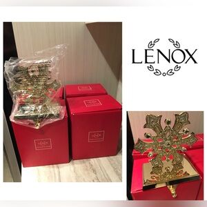 🆕LENOX - NWT - 4PCS - GOLD CRYSTAL JEWELLED SNOWFLAKE CHRISTMAS STOCKING HOLDERS